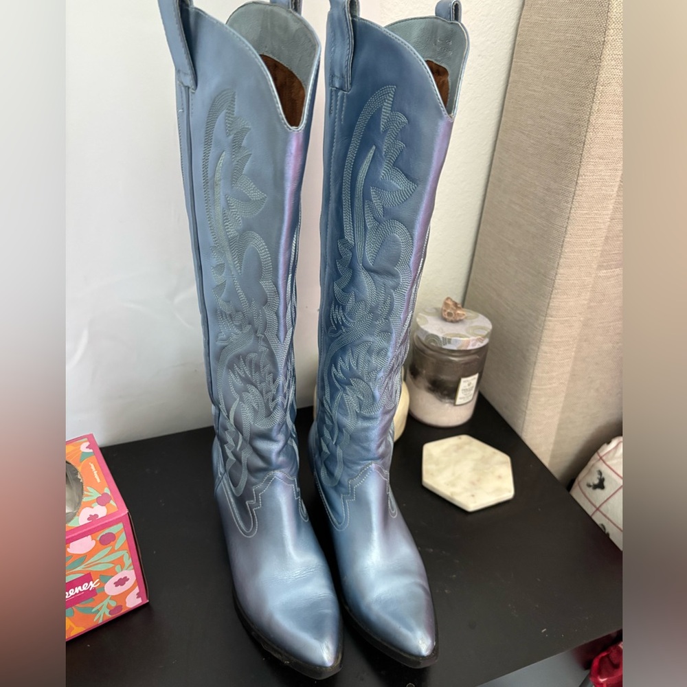 Metallic blue Jeffery Campbell cowboy boots